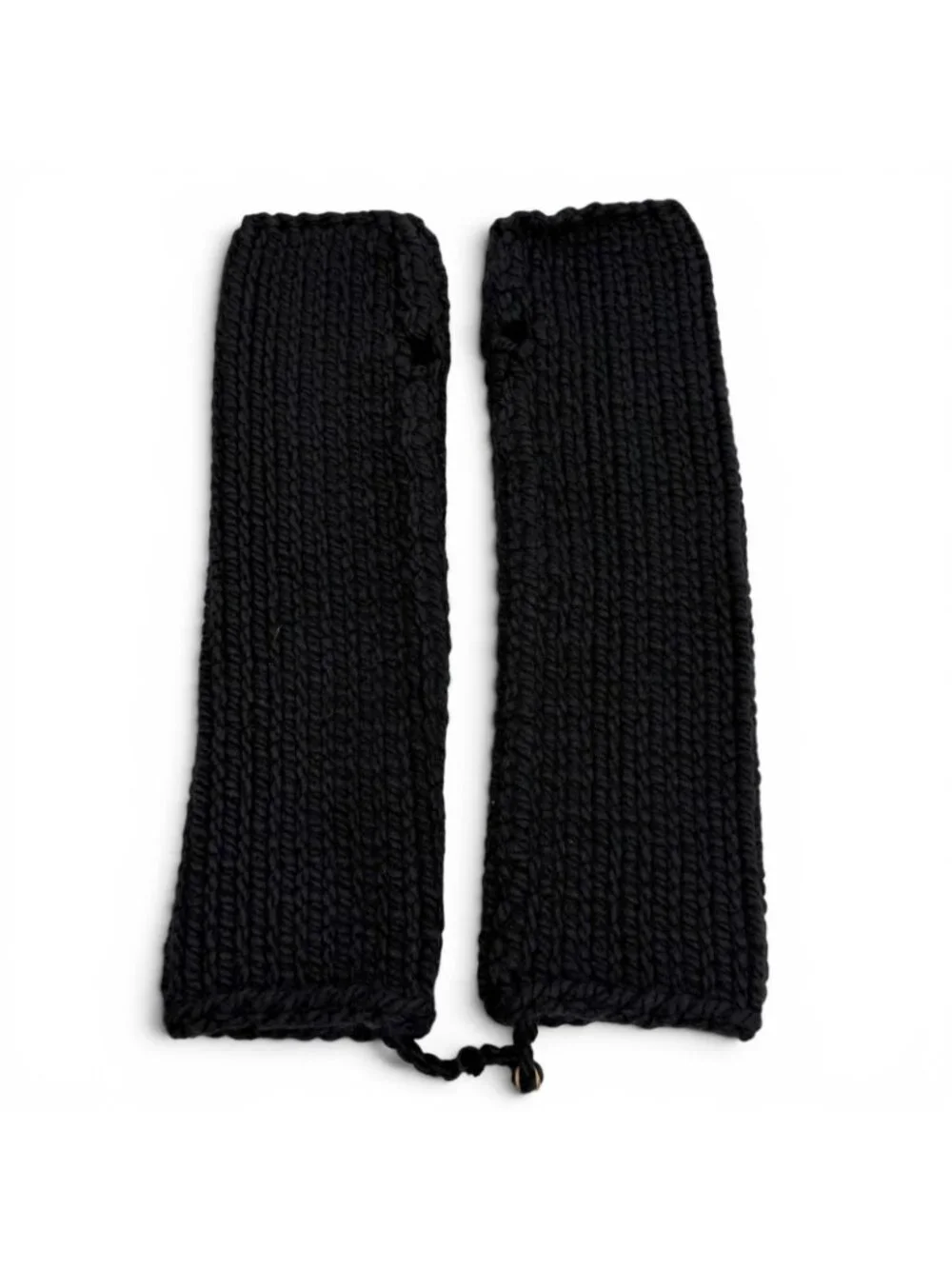 Hermes Silk Cashmere Blend Silver Series Knit Arm Warmer Gloves Black TU